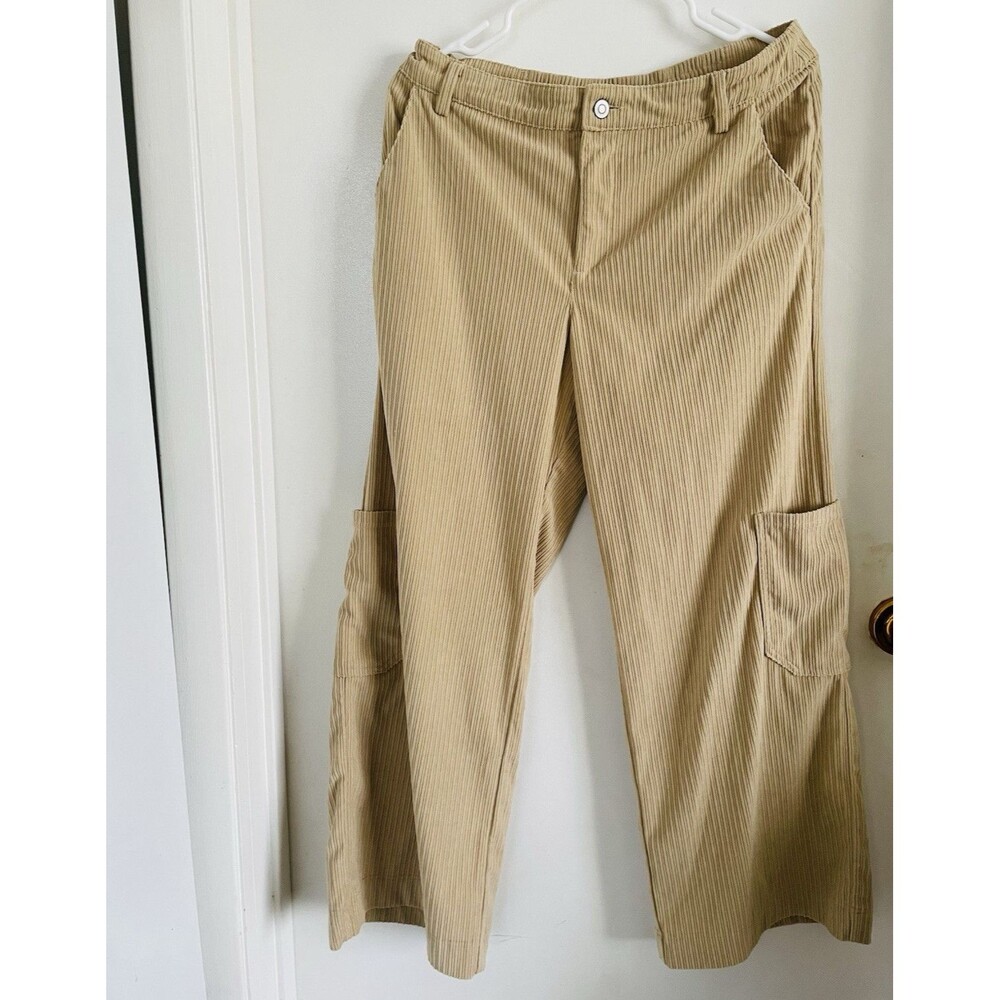 Wild Fable Beige Corduroy Wide Leg Cargo Pants w/ Pockets, Button Elastic Waist